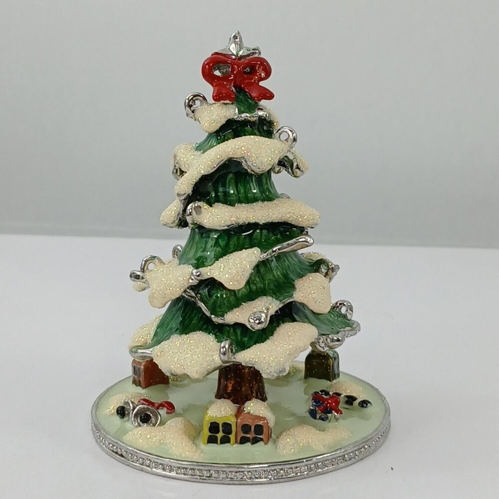 Trinket Box Figurine Glitter Metal Christmas Tree by Work of Art w Magnetic lid